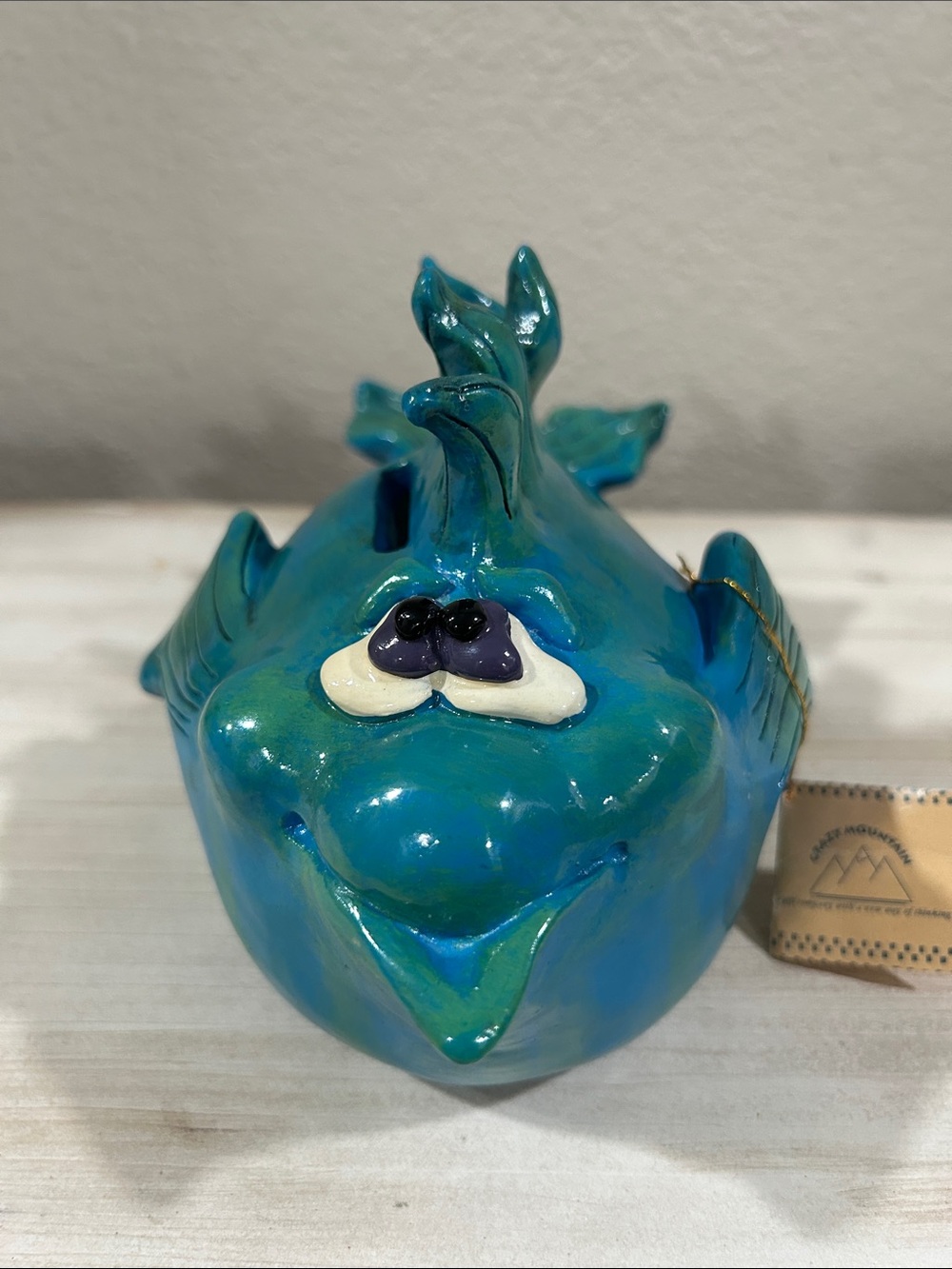 White Mountain- Vintage 1990  Ceramic Coin Bank Fish-Coastal Folk Art